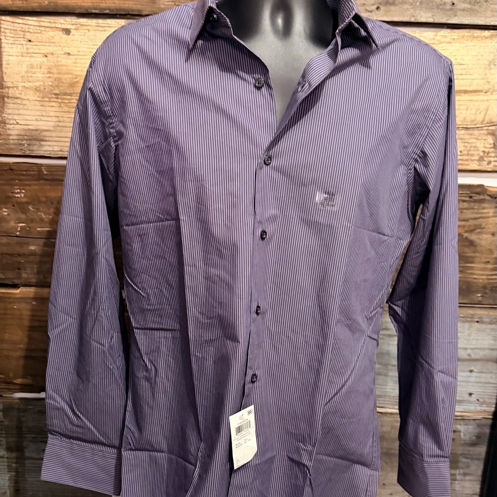Alfani Men's Fitted Dark Purple Striped Button Down Shirt